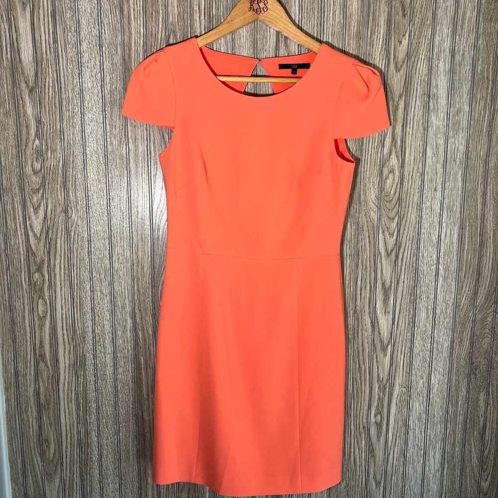 Tibi Coral Neon Short Sleeve Knee Length A-Line Sheath Midi Dress